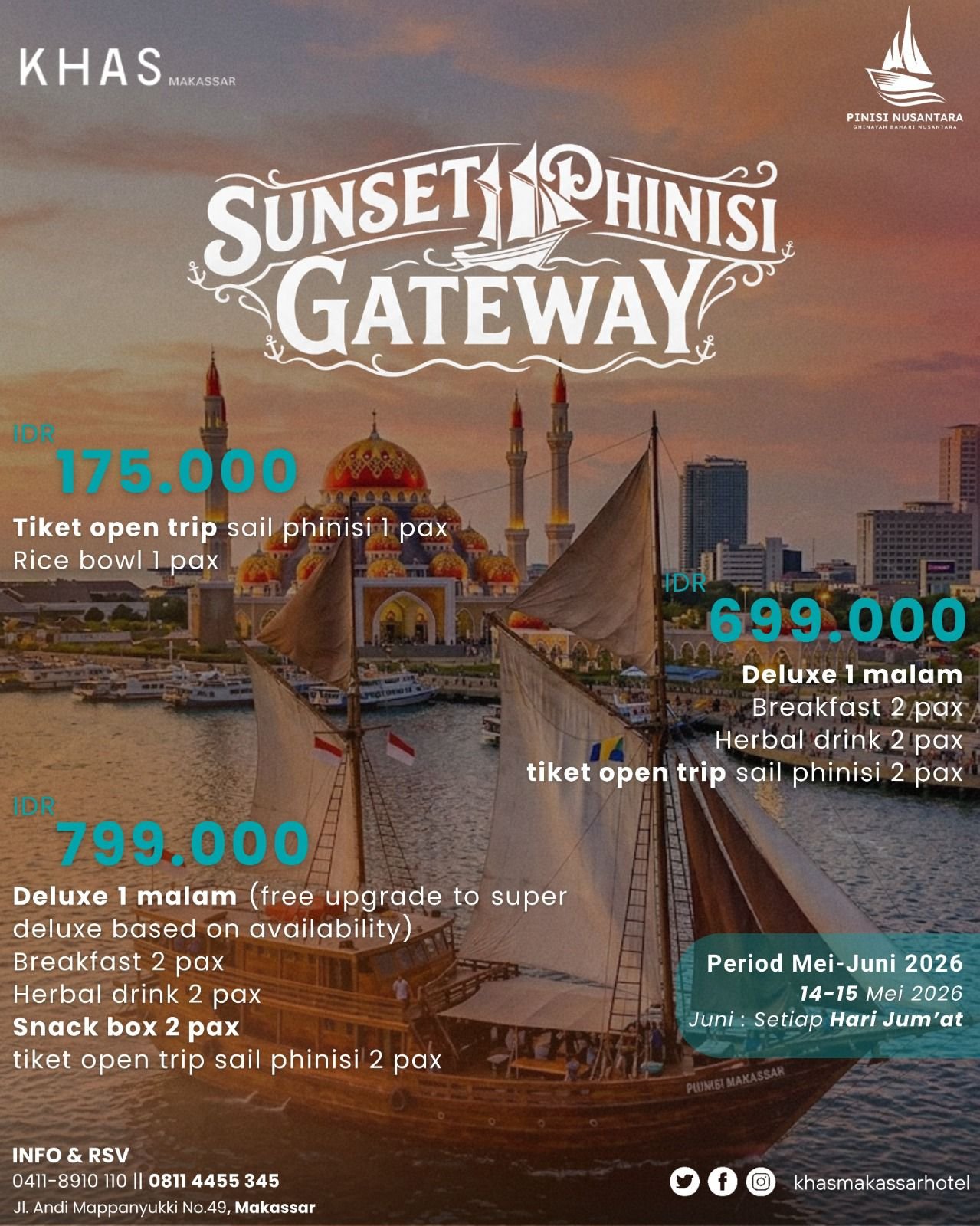 KHAS Makassar Hotel Hadirkan Program “Sunset Phinisi Gateway”, Tawarkan Sensasi di Atas Kapal Phinisi