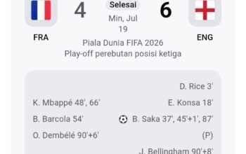 Inggris Taklukkan Prancis 6-4, Hat-trick Saka Antar The Three Lions Raih Peringkat Ketiga Piala Dunia 2026