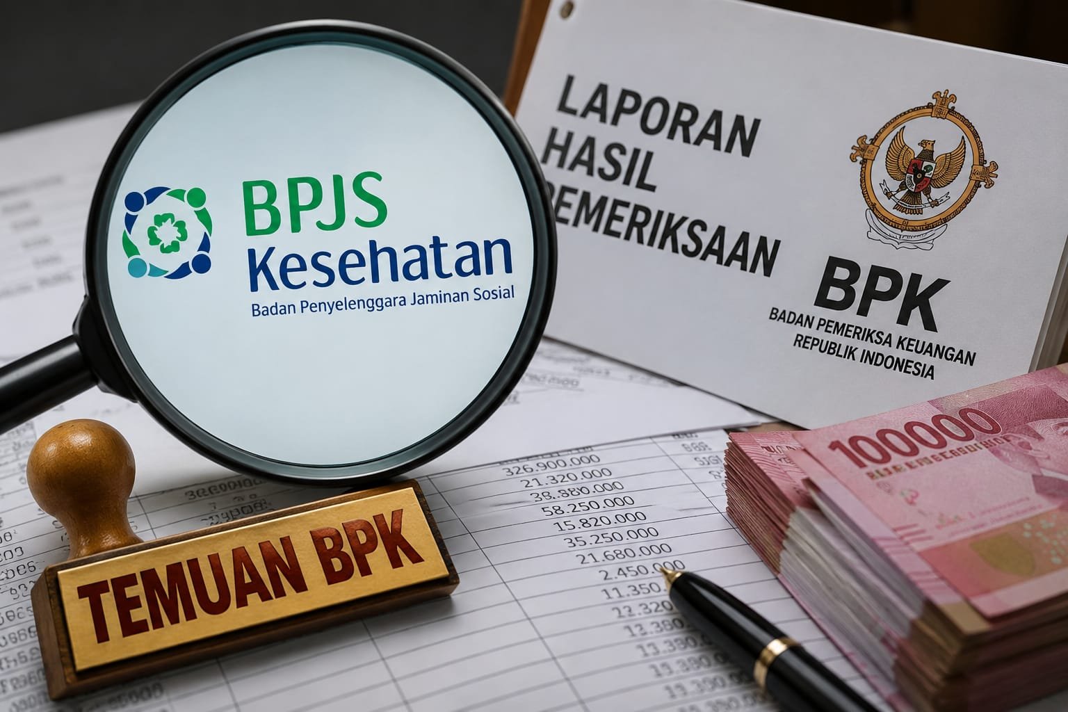 Ilustrasi temuan Badan Pemeriksa Keuangan (BPK) terkait pengelolaan klaim BPJS Kesehatan. Dalam LHP Tahun Anggaran 2025, BPK menemukan delapan klaim JKN di RSUD dr. La Palaloi, Kabupaten Maros