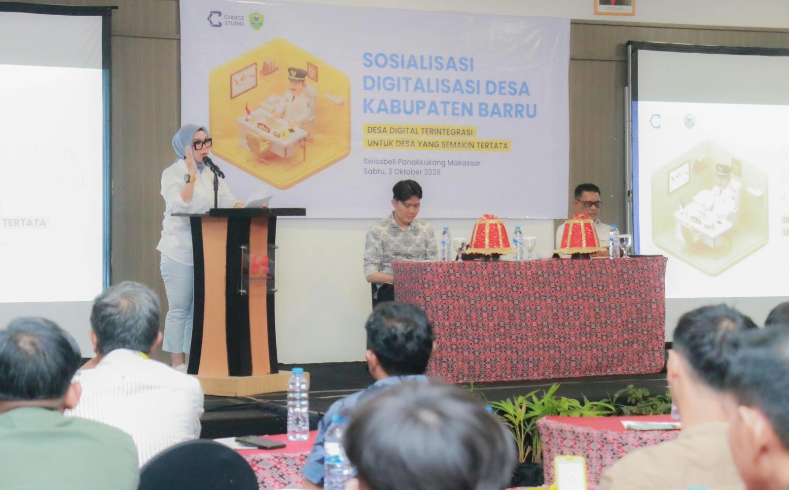 Sosialisasi Digitalisasi Desa Kabupaten Barru bersama 40 Kepala Desa dan perangkat desa berlangsung di Swiss-Belhotel Panakkukang Makassar, Sabtu (3/10/2026).