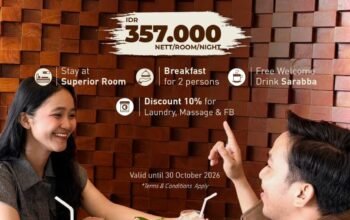 Whiz Prime Hotel Sudirman Makassar menghadirkan promo Sulsel Anniversary Deals berupa kamar Superior Rp357.000 per malam, lengkap dengan sarapan untuk dua orang dan minuman sarabba, berlaku hingga 30 Oktober 2026